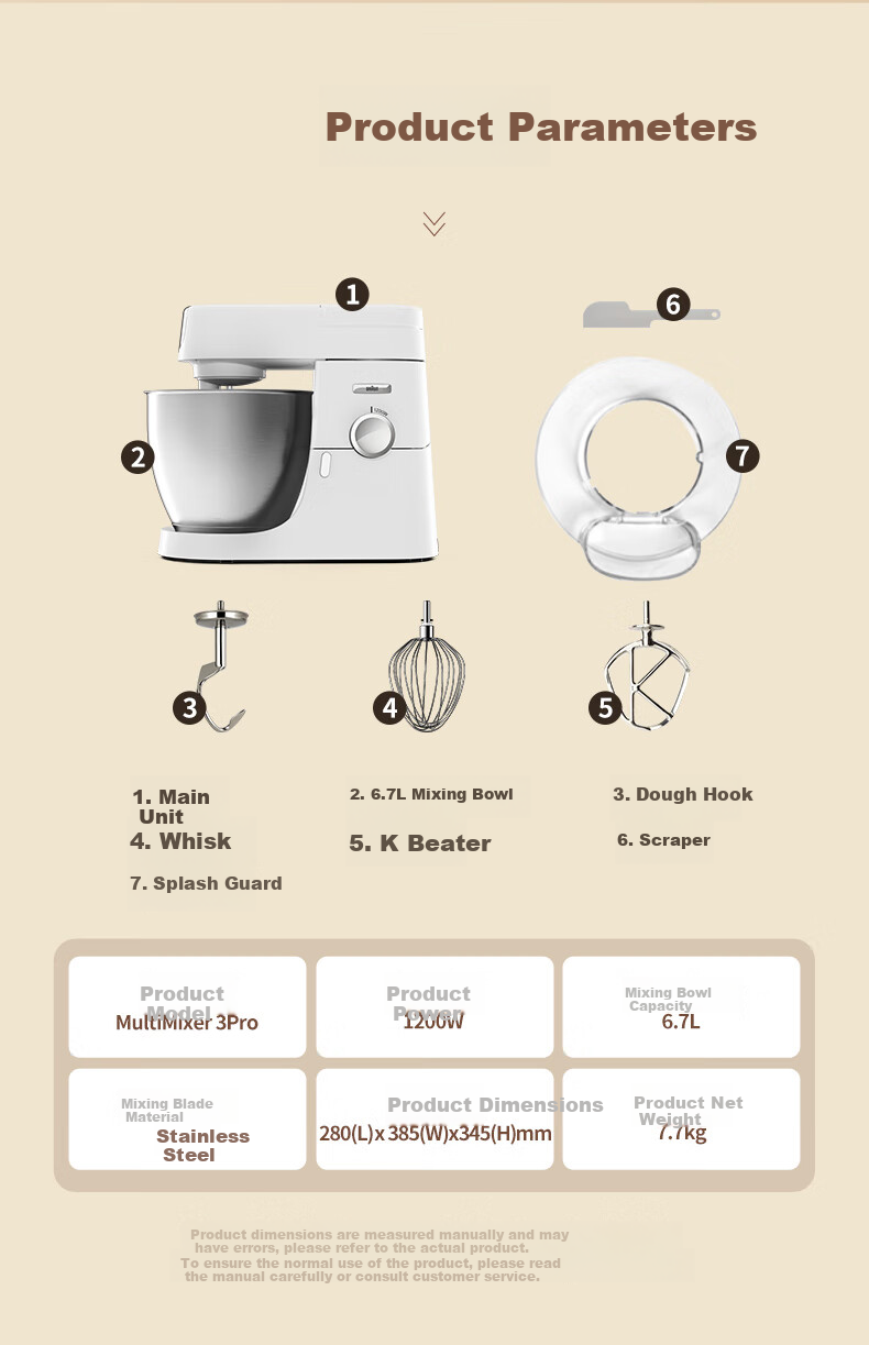 BRAUN Household Kitchen Machine, 6.7L Multifunctional Whisking And Mixing Machine, Electric Egg Beater, Baking Cream Whipper, Self-Operated Blending Food Processor KBL4300W 15