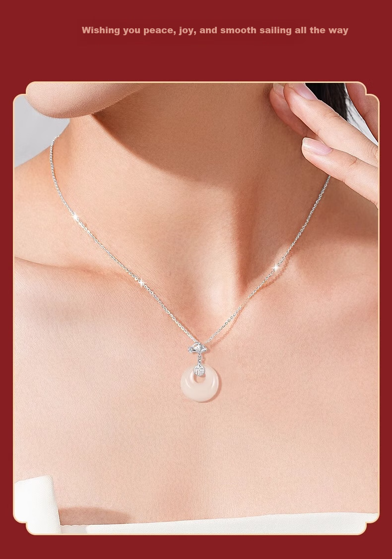 ALLOVE Three Lives with Apricot Pure Silver Necklace for Women, 2026 New Style Peace Buckle Pendant, Birthday Gift for Girlfriend Or Wife 5