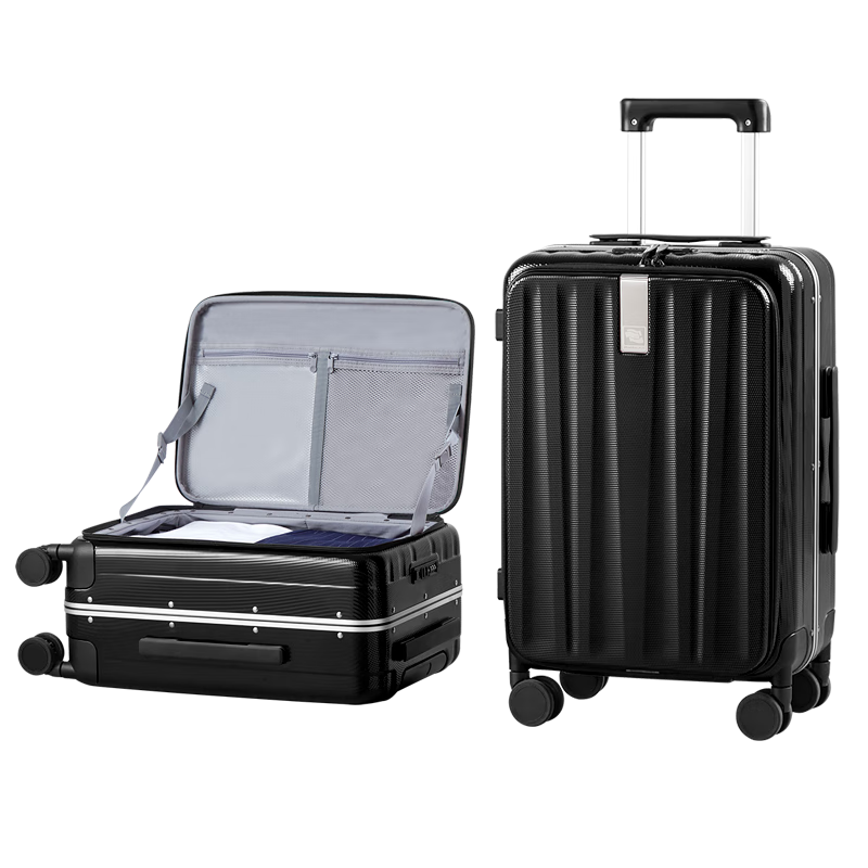 HANKE Luggage Suitcase for Men And Women, Carry-On Travel Case, 20-Inch Onyx Black Password Lock, Storefront Front Side Opening Aluminum Frame