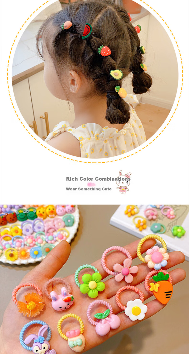 KLUOT Children's Hair Ties, 10 Pairs, Cute Rubber Bands for Baby Girls, High Elasticity Hair Accessories for Infants And Toddlers 2