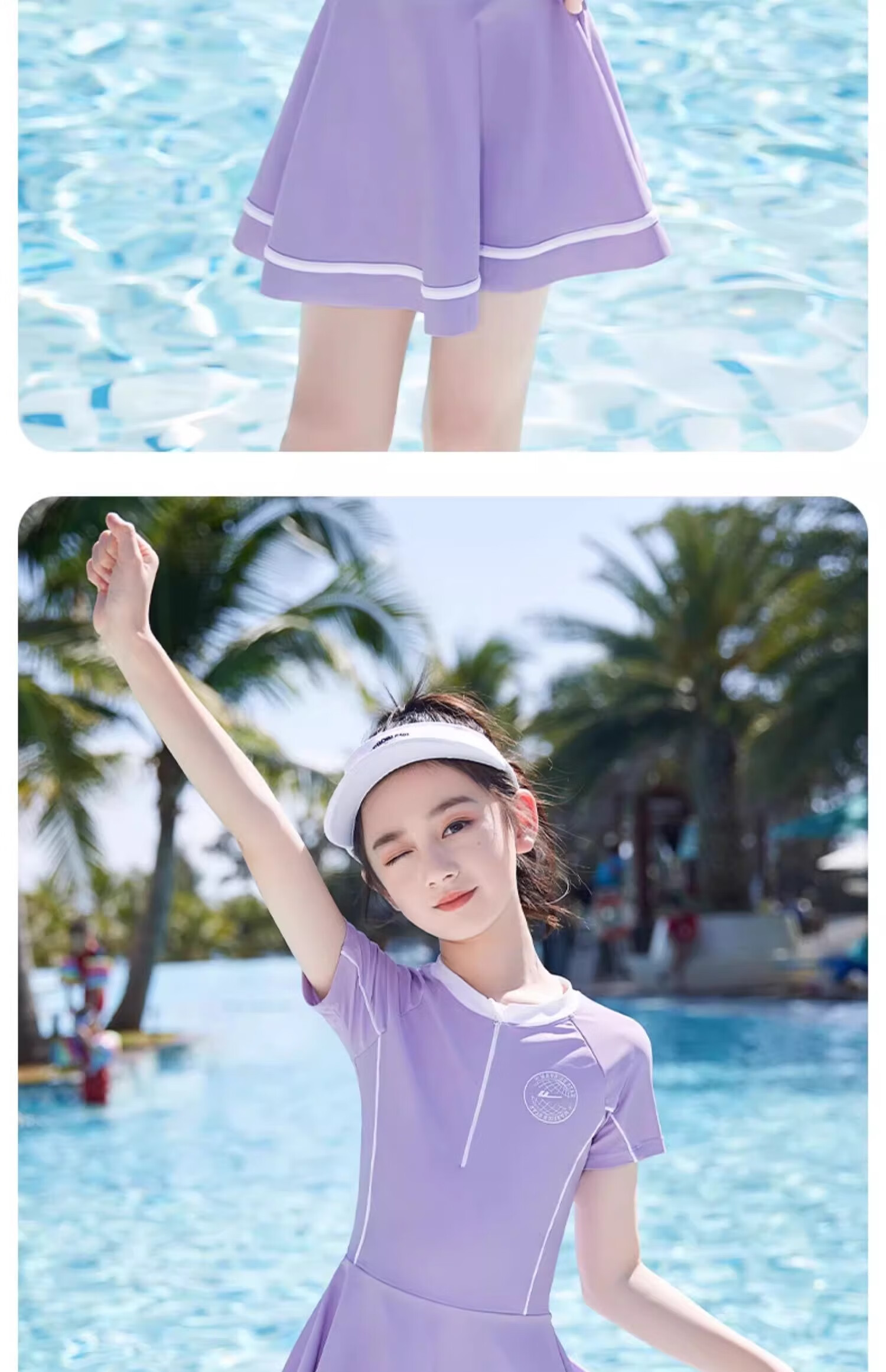 Huili Children's Swimsuit, Cute One-Piece Swimwear for Girls, Princess Swimsuit for Small to Big Kids, Summer 34019, Purple, 2XL 14