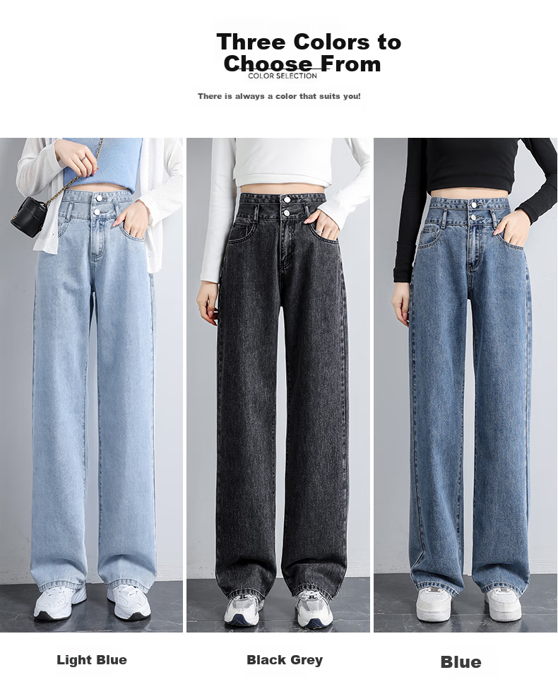 Jeanswest Women's Jeans, Summer High-Waisted Slimming Heightening Design Straight Wide-Leg Floor-Length Pants, Dark Blue, Size M 11