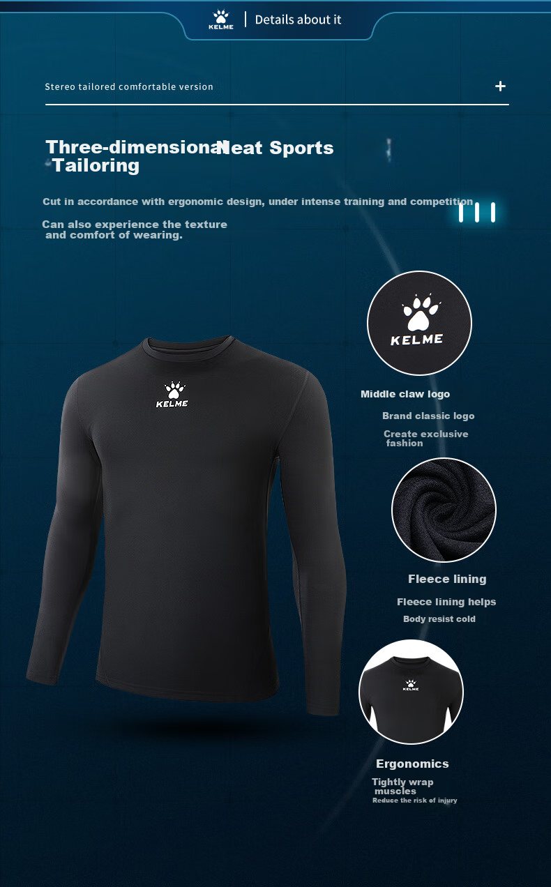 KELME Men's Sports Compression Shirt, Outdoor Warm Fleece-Lined Base Layer, for Running, Training And Fitness, Black, Size S 2