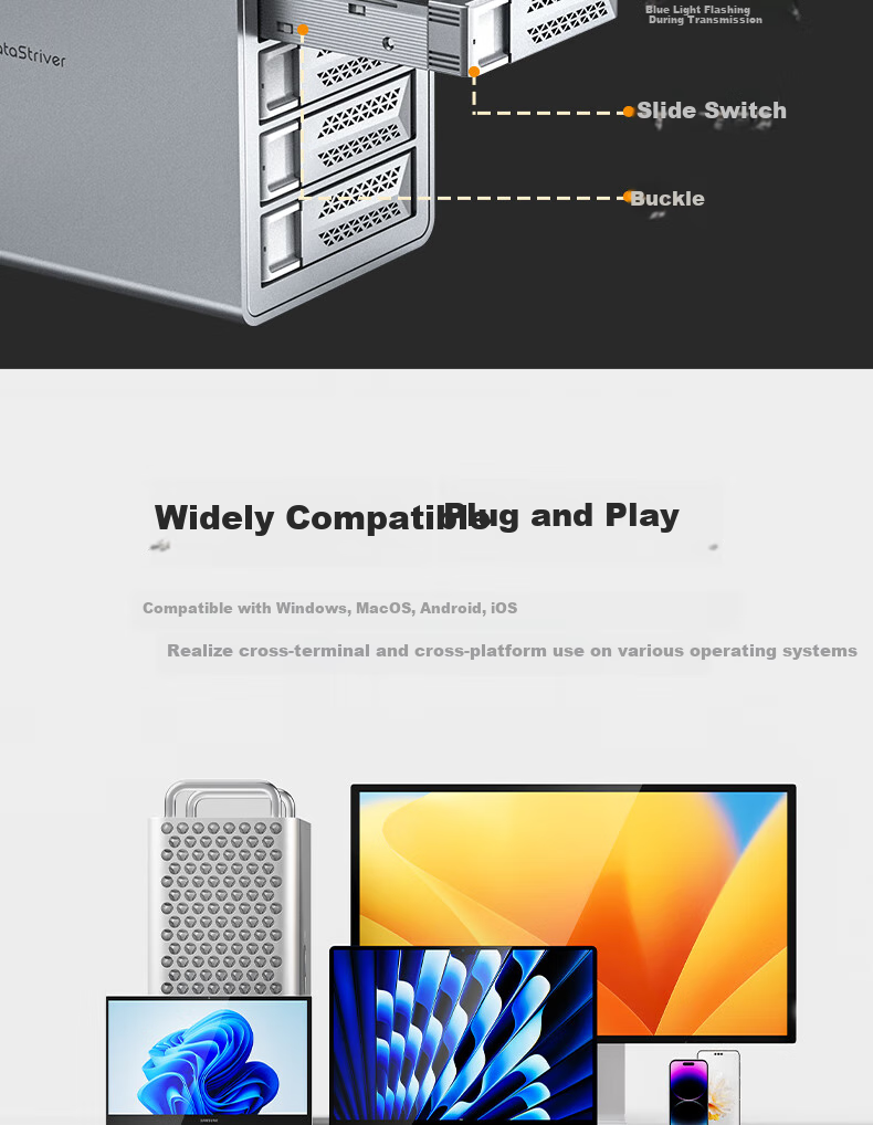 Yottamaster Magnetic Disk Array Hard Drive Enclosure with RAID Storage Temperature Control Fan, 150W Power Supply Universal 2.5/3.5 SATA Serial Mechanical And Solid State Hard Drive Compatible for Desktop Computers 14