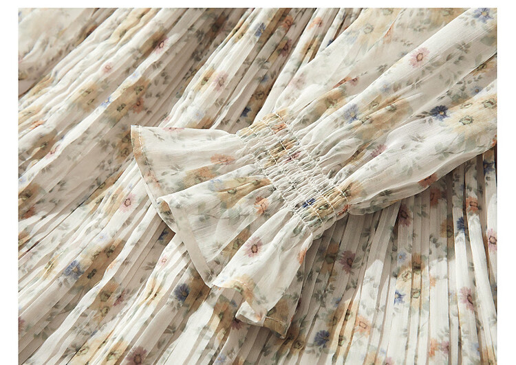 Dme [Ribbon Umbrella Skirt], Autumn Lotus Leaf Edge Umbrella Skirt, Lace X-Shaped Floral Print Midi Dress for Wome 13