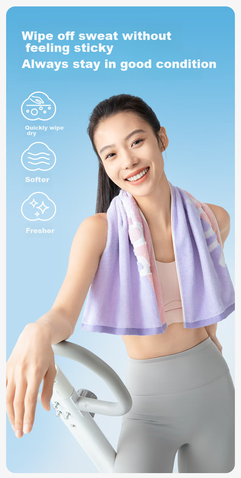 PurCotton Towel, Pure Cotton, for Sports, Running, Fitness, Quick-Drying, Extra Large, Absorbent, Antibacterial, Anti-Mite, Sweat-Wiping, Energy-Boosting Purple, 30*90cm 5