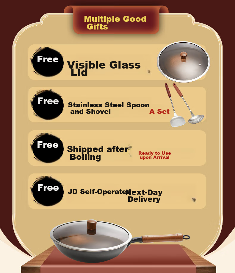 Jitiechui Iron Wok Pan, Non-Stick Cooking Pan, Hand-Forged, No Coating, Traditional Cast Iron Pan for Gas Stove, 32cm 3