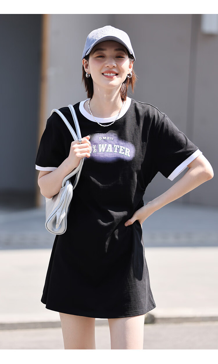 Dme [Low-Cut Dress] Summer Round Neck Short-Sleeve Dress with Hollow-Out Waist Desig 16