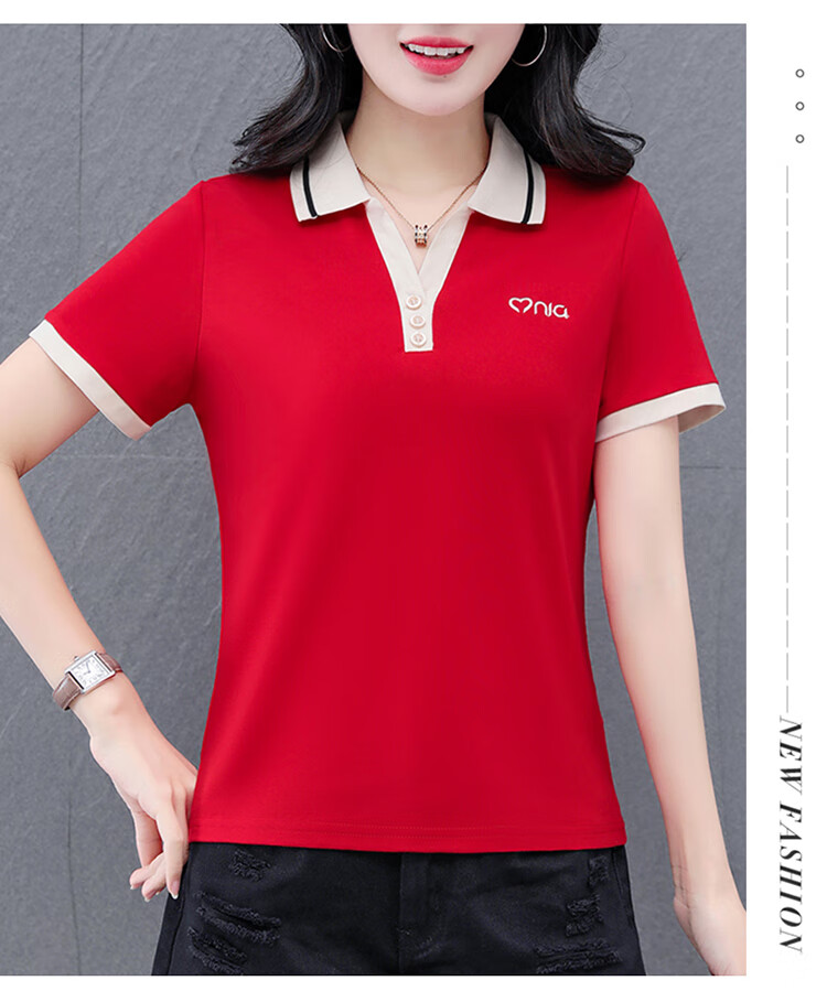 Woodpecker Women's Short Sleeve Polo Shirt Plus Size Slim Fit Red 2026 Spring Summer XL 13