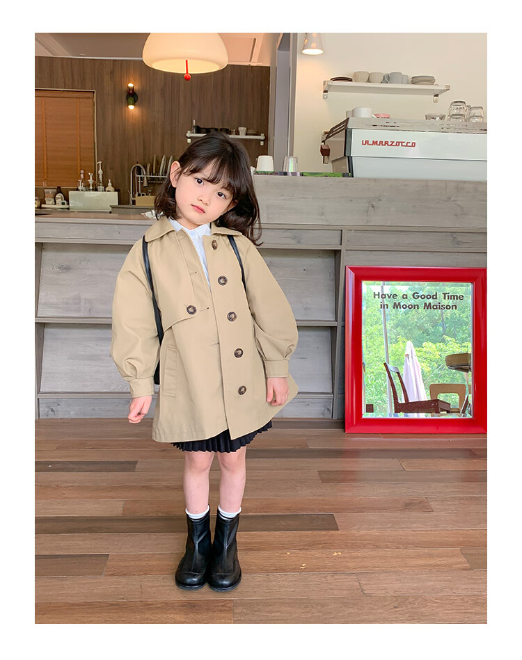 Budinghalu Girls' Jacket, Spring And Autumn Style, Children's Fashionable Versatile Windbreaker, Mid-Length, for Older Children, Casual Korean-Style Top, Trendy 9