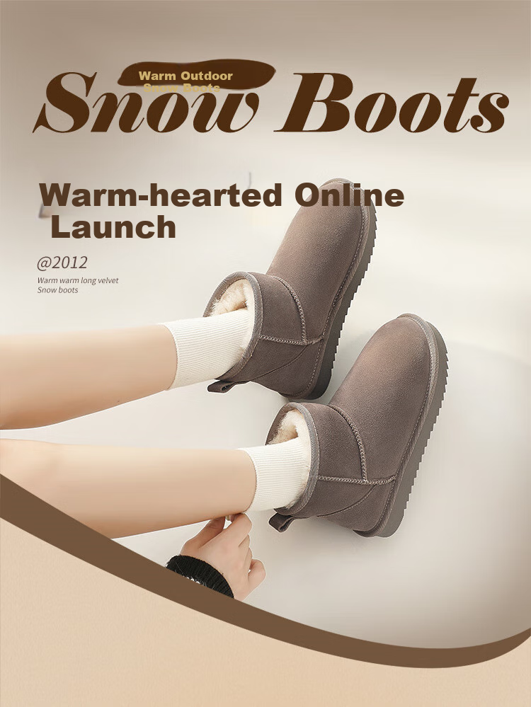 ZHR Snow Boots for Women, 2025 New Style, Fleece-Lined Warm Boots, Genuine Leather Waterproof Short Boots, Cotton Shoes for Women, Coffee Color, Size 35 1