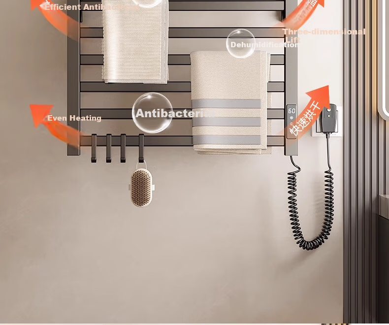 Baihan Electric Heated Towel Rack, Carbon Fiber Heating, Bathroom No-Drilling Electric Heating Towel Rack, Drying Rack 18