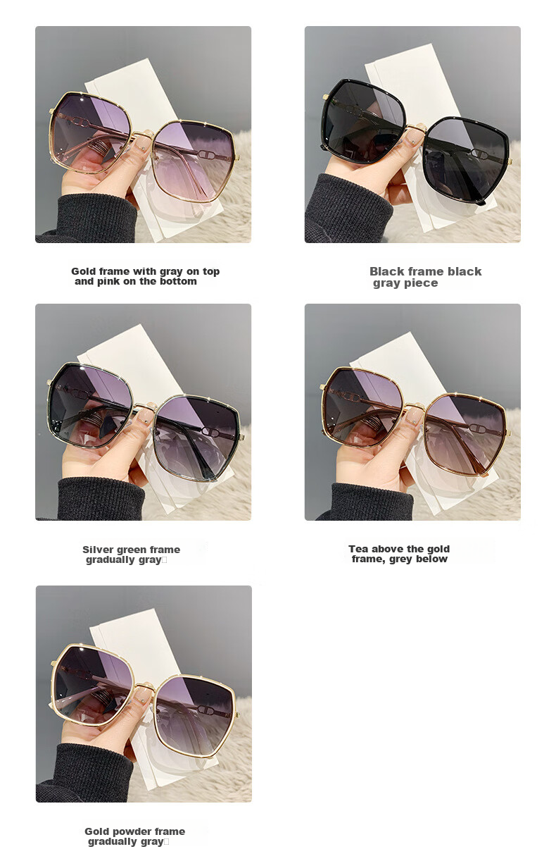 Angelamiao Women's Fashion Street Photography Trendy Starry Glitter Polarized Sunglasses, Sun Protection Outdoor Travel Glasses, Gold Frame 5