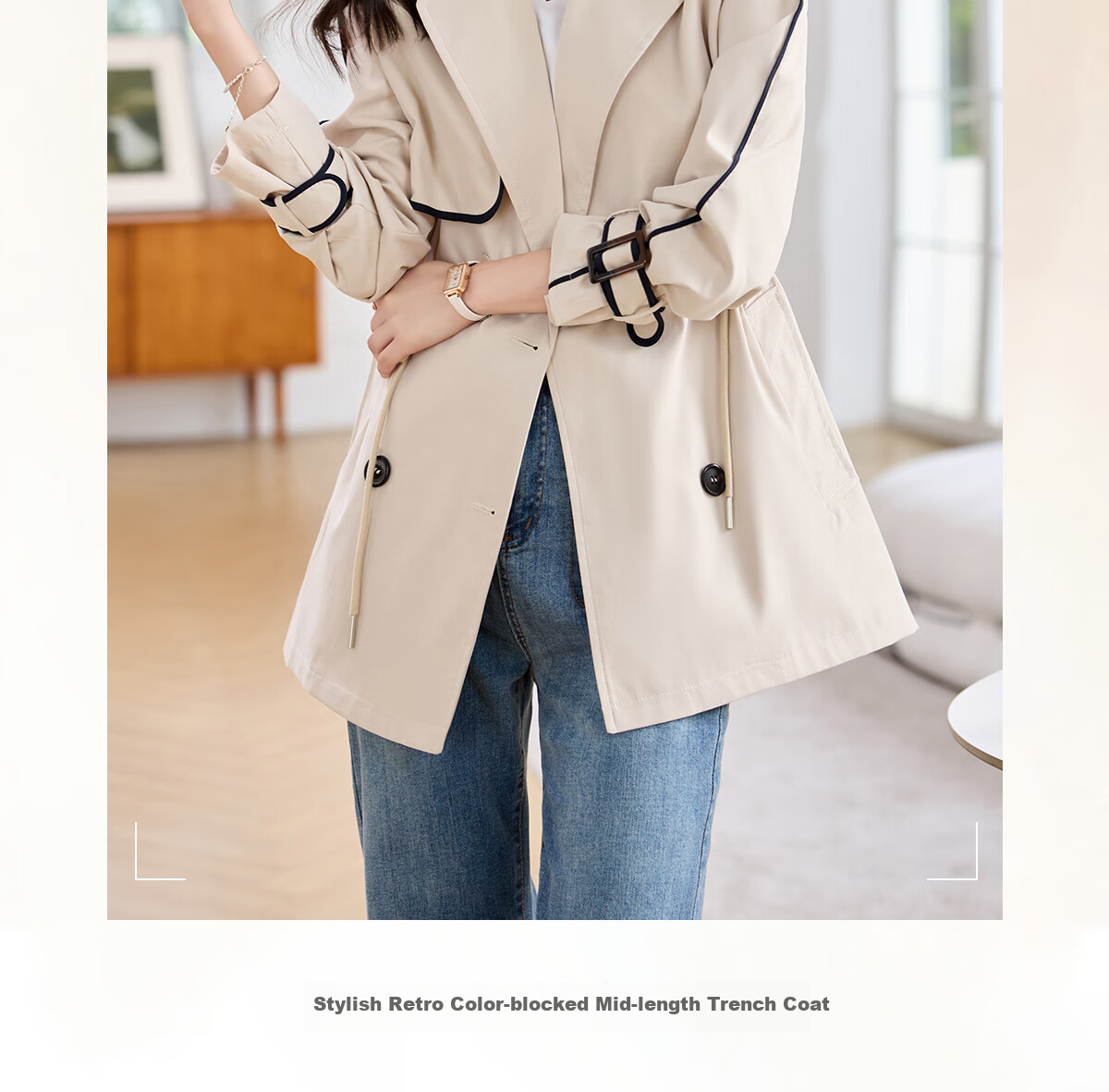 Taxiang Drawstring Waist Trench Coat for Women, Spring And Autumn Casual Commuter Short Jacket, High-End Outer Cardigan T51D033 1