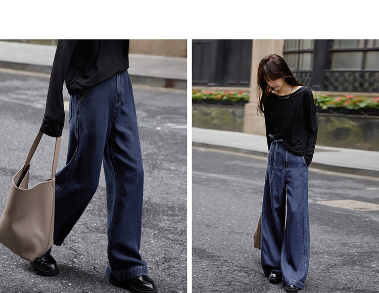 Mt [Selected 100% Lyocell] Spring Lightweight Stylish Wide-Leg Pants with Waist Tie, Comfortable Flattering Jeans for Wome 6