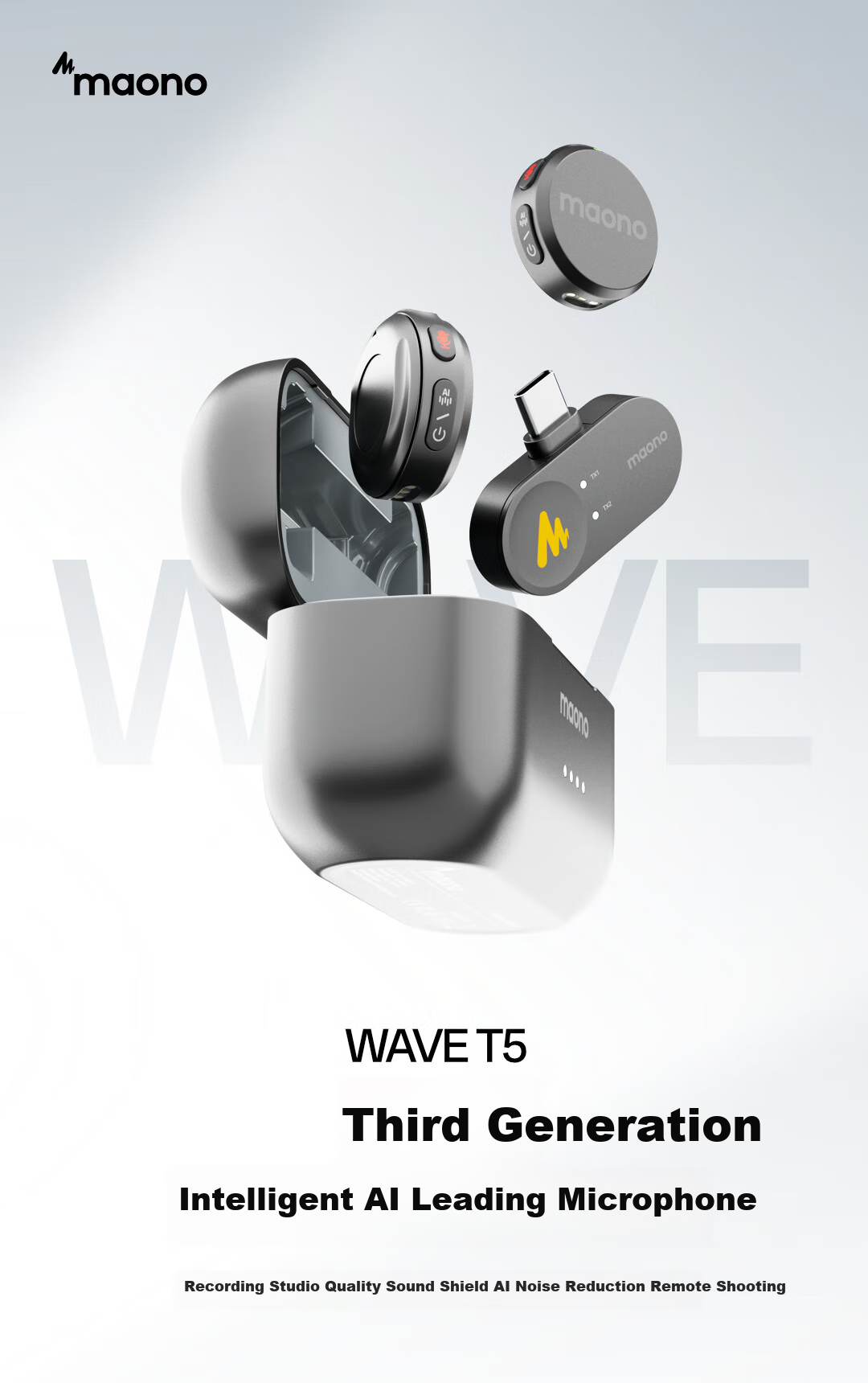 Maono T5 Wireless Lavalier Microphone, Live Streaming Mic with Two Channels, AI Noise Reduction, Mobile Phone Audio Pickup, Short Video Recording, Camera Microphone, Shanke Lightning Versio 1