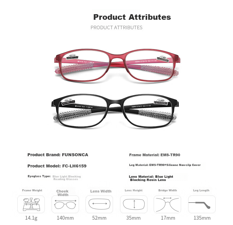 Funsonca Anti-Blue Light Ultra-Light Imported Frameless Glasses for Men And Women, Large Frame Reading Glasses, Anti-Slip, 250 Degrees 4