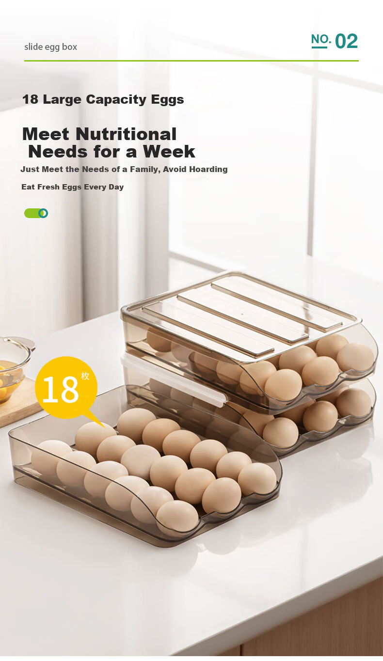 AOmeiyou Refrigerator Egg Storage Box, Drawer-Style Egg Container, Fresh-Keeping Box, Egg Tray, Egg Storage Organizer, 2-Tier, Off-White Color 2