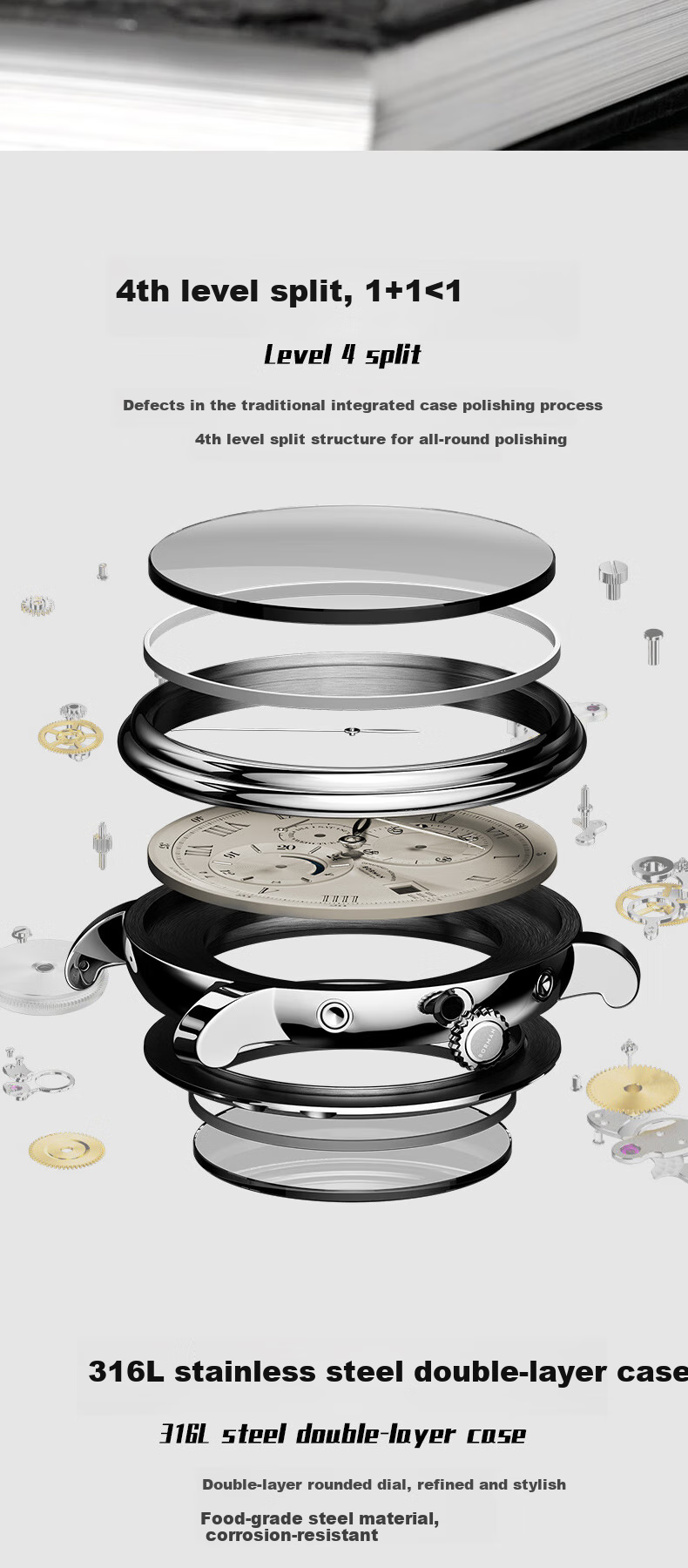 BORMAN Bauhaus Men's Mechanical Watch, Fully Automatic, Water-Resistant 3801, Silver Hands, Apricot Dial, Steel Strap 3