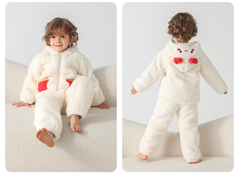 Betis Children's Winter Fleece Pajama Set Thickened Cotton-Padded Warm Homewear for Boys and Girls 37