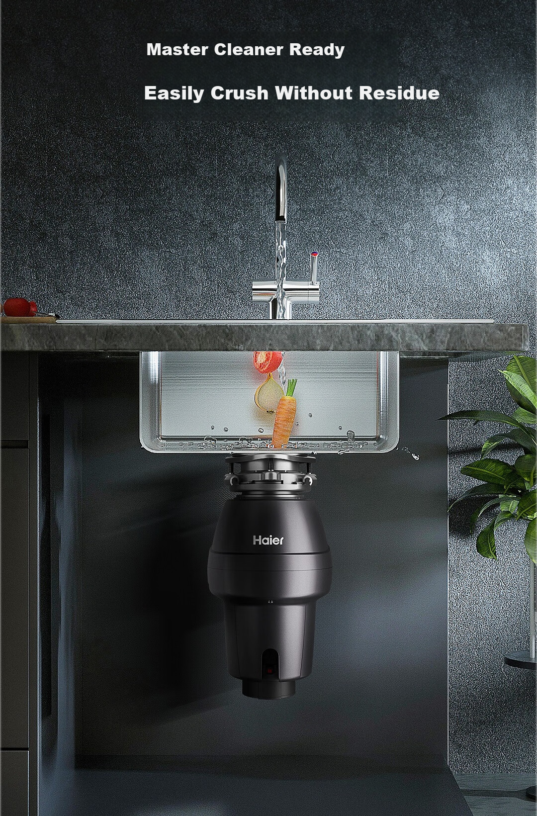 Haier [820W High Power] Smart Garbage Disposal Processor Household Series Kitchen Food Waste Crusher with Noise Reduction Level 5 Grinding 2