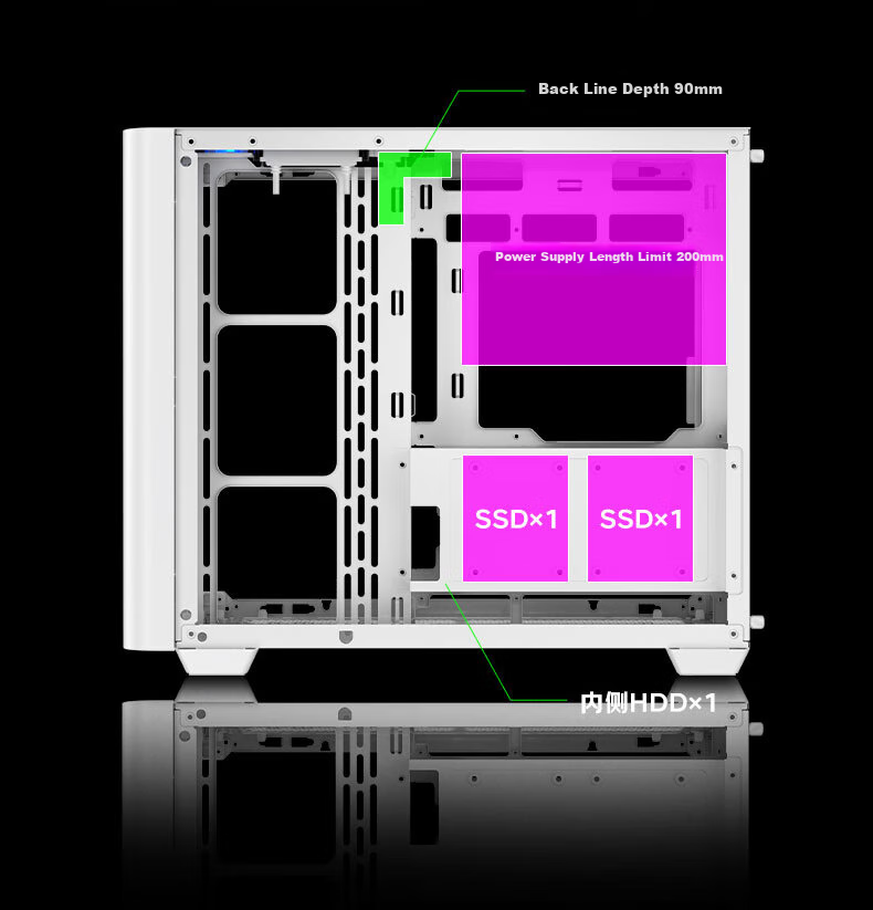 AOC CG455 White ATX Desktop Computer Case with Integrated Curved Tempered Glass Panel, 10 Fan Positions, 360mm Water Cooling Support, Left And Right Compartment Separation, Quick-Release Desig 6