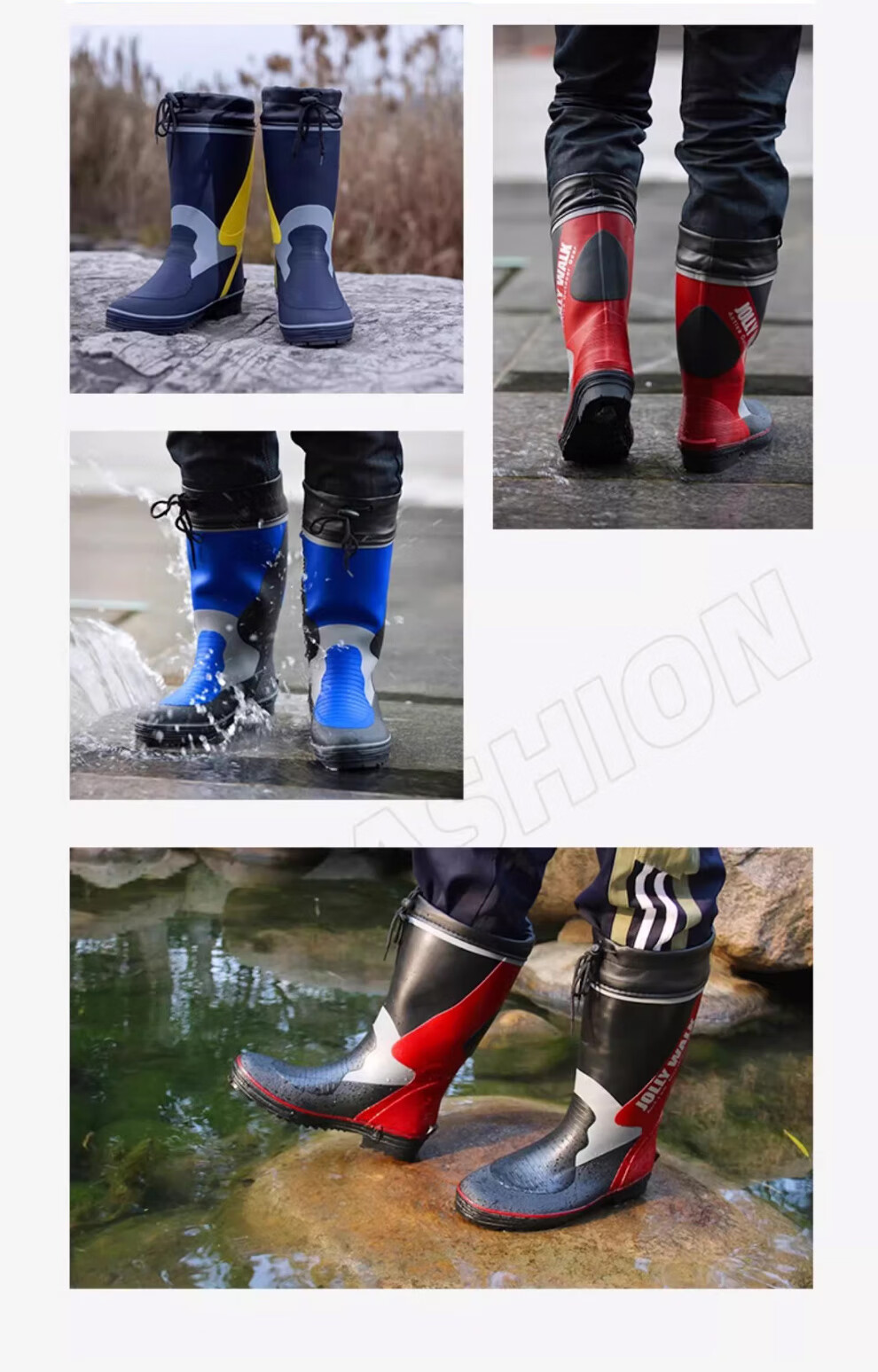 Jolly Walk Fishing Rain Boots, Men's Mid-Calf Waterproof Rubber Shoes, Car Washing Overshoes, JW212 Blue And Black, Size 41 1