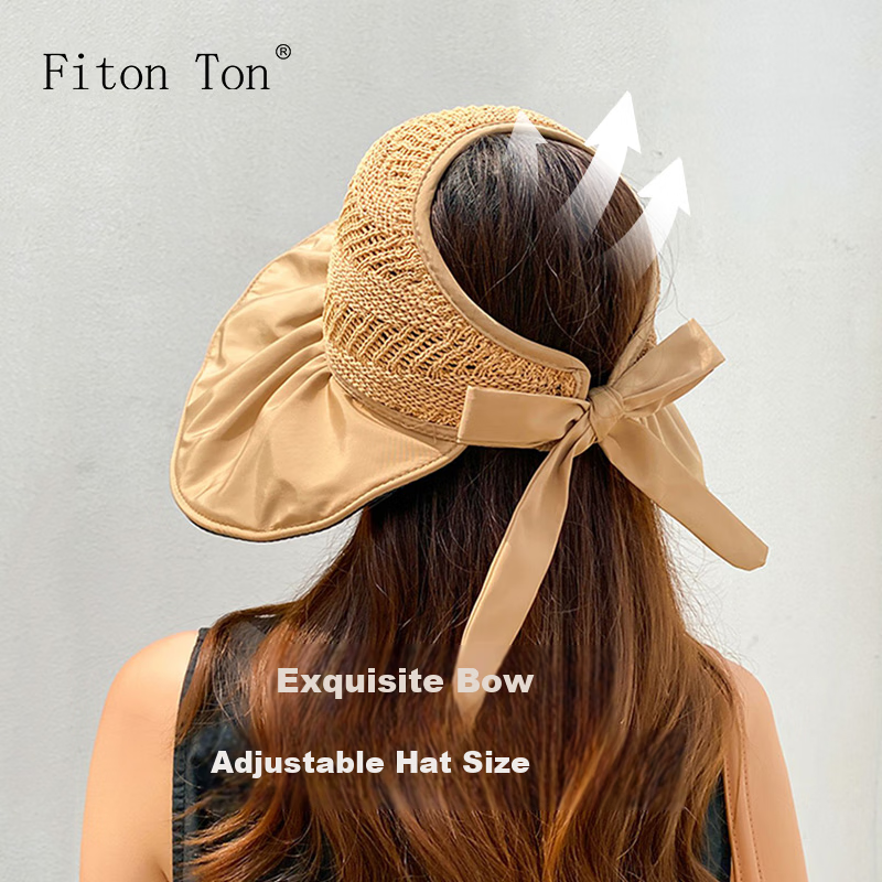 FitonTon Sun Hat for Women, Visor Sun Protection Hat, Black Gel UV-Resistant Sun Hat, Summer Wide Brim Outdoor Versatile Straw Hat
