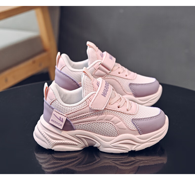Warrior Children's Shoes, Spring And Autumn Breathable Mesh Girls' White Sneakers, WZ(CL)-0976, Pink/Lavender, Size 37 7