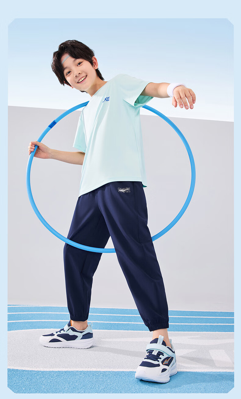ERKE Children's Clothing, Boys And Girls, Big And Small Kids, Woven Four-Way Stretch, Summer Lightweight Breathable Sports Capri Pants, Capsule Green, Size 120 16