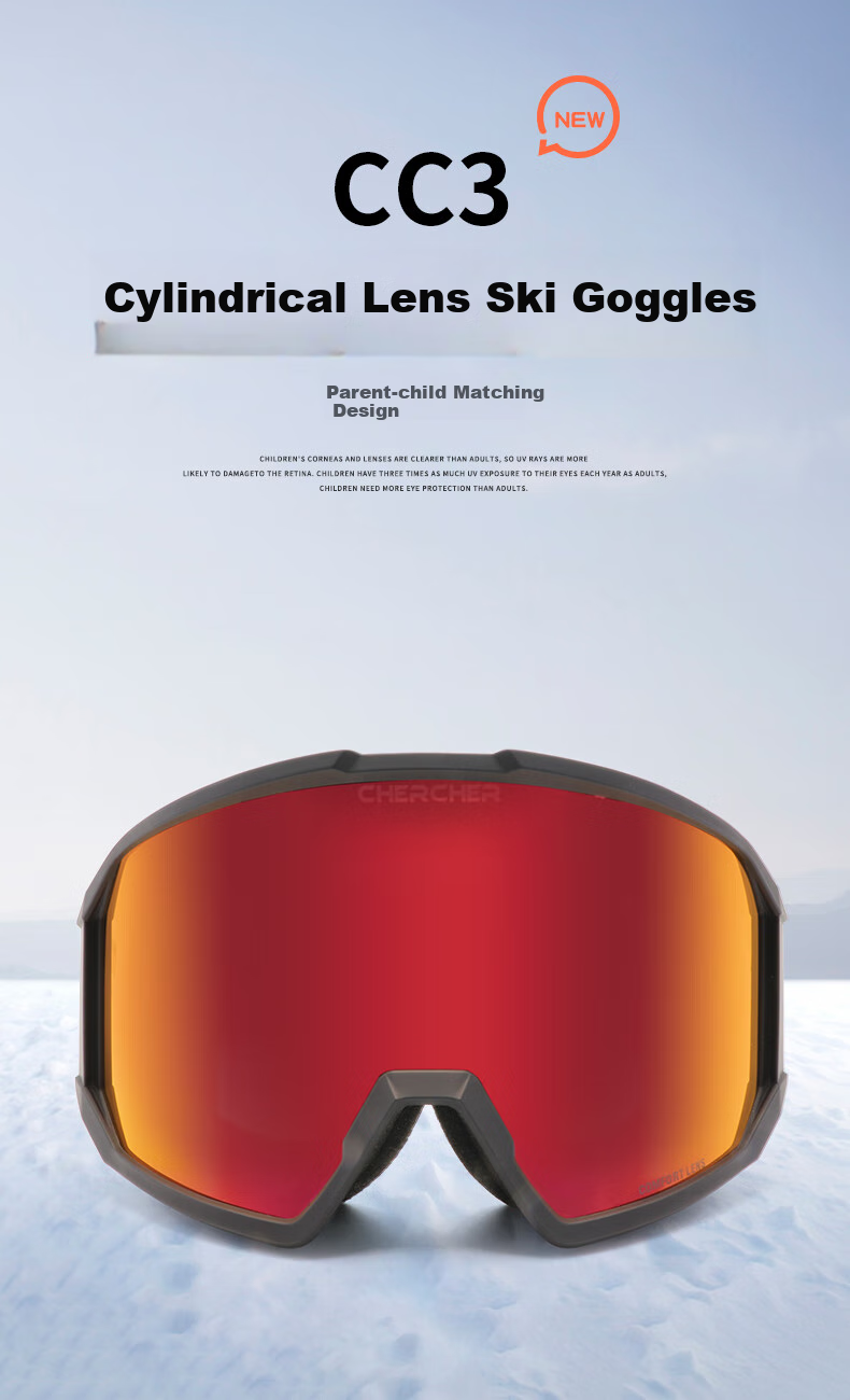 CHERCHER Children's Ski Goggles, Double-Layer Anti-Fog, Cylindrical Lens, Parent-Child Style, High-Definition Wide-View Protective Eyewear CC3-kids 1