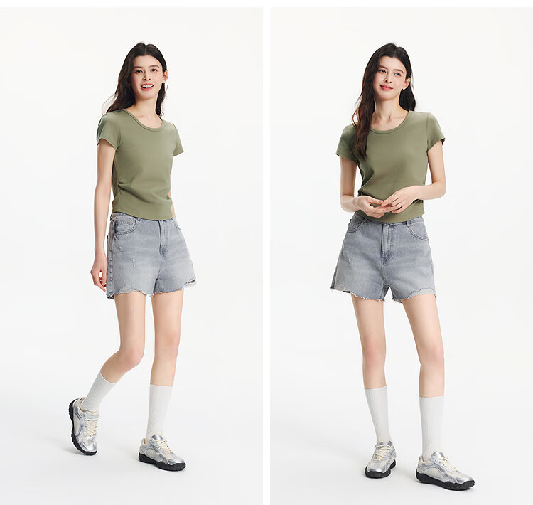 Semir Women's Short Sleeve T-Shirt, Fitted Round Neck, Inner Wear, Summer Cool Waist-Cinching V-Neck Top, Hot Girl Style, 109326100003 22