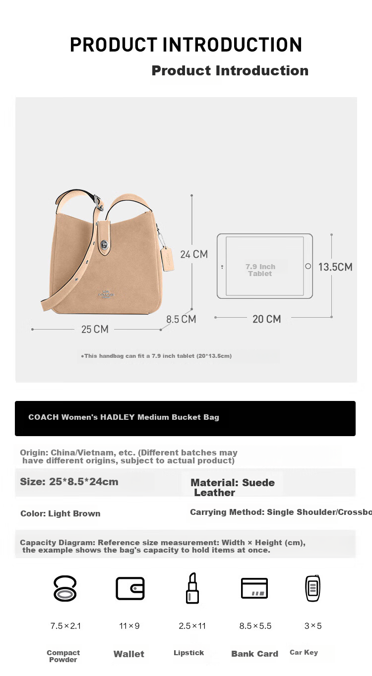 COACH [Brand Direct Supply] Gift for Women, HADLEY Medium Shoulder Crossbody Bucket Bag, Blue CW004 5