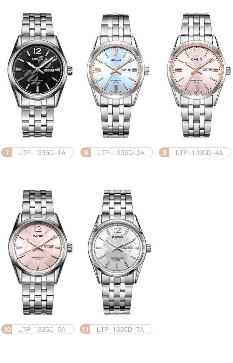 Casio Women's Quartz Watch with Steel Band And Analog Display, Simple Design, Water-Resistant Student Watch LTP-1335D 7