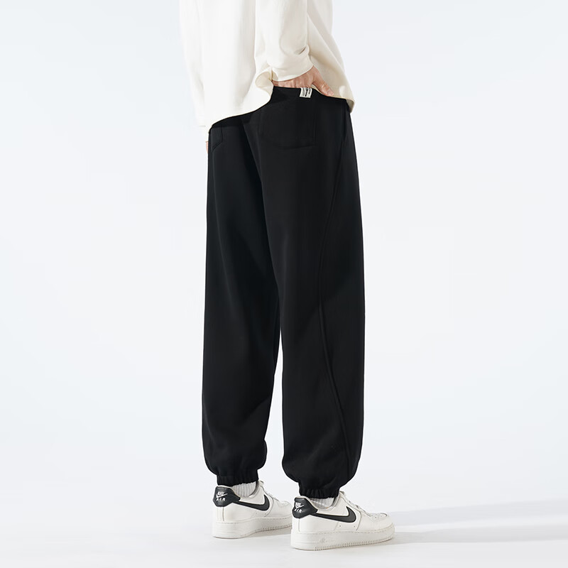 JEEP SPIRIT Men's Loose Casual Pants, Trendy Versatile Joggers, Height-Increasing Long Pants, Black, 2XL