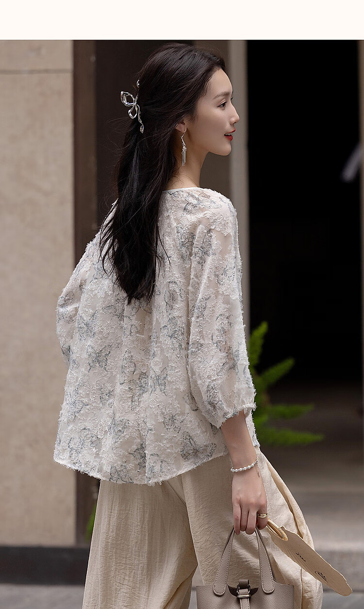 Dme [Mystical Romanticism] Spring And Autumn Style New Chinese Butterfly Clip Flower Shirt Tassel Button-Up Blouse 11