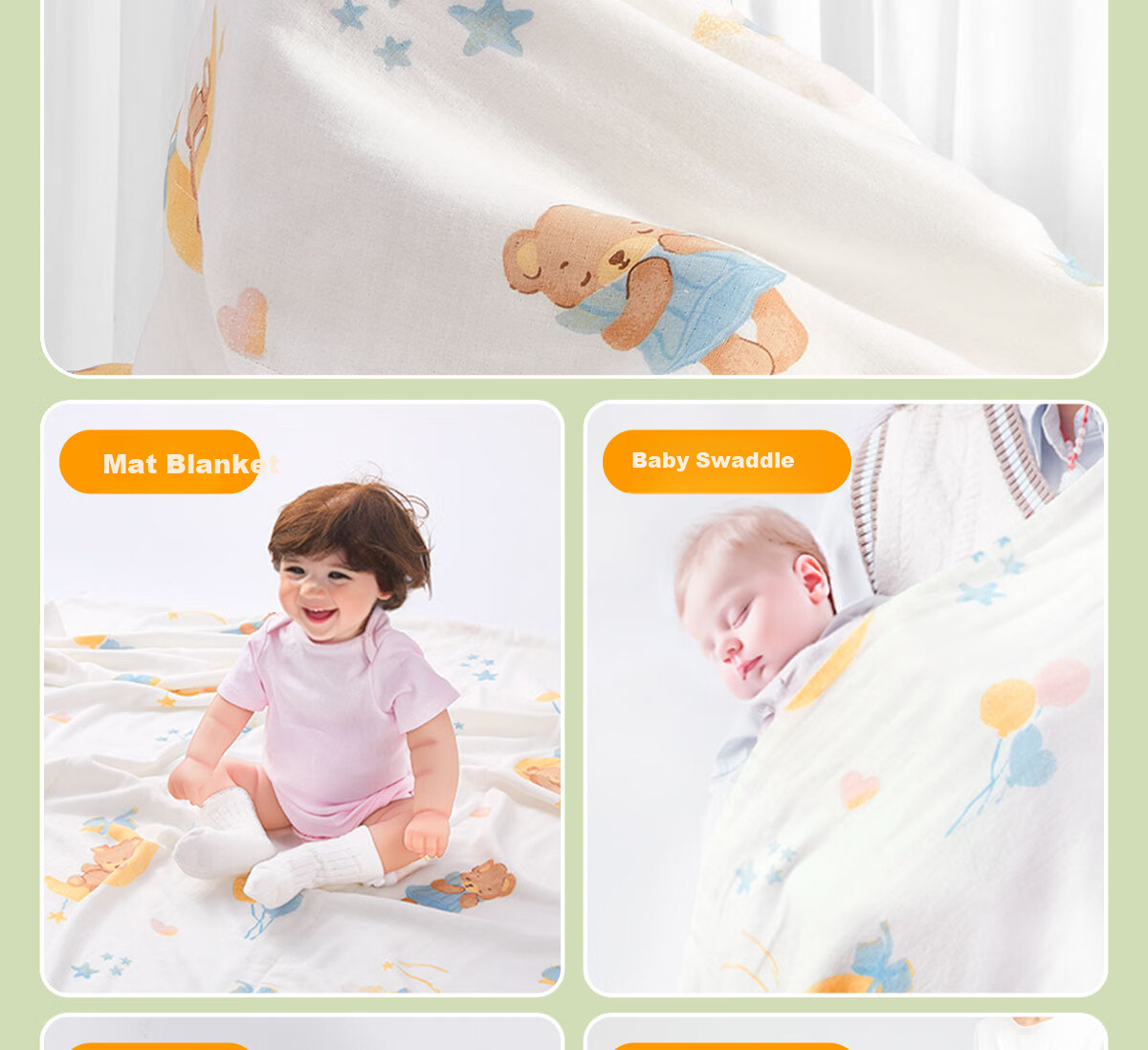 Mianzhirun Baby Muslin Bath Towel, Infant Absorbent Swaddle, Newborn Blanket, Children's Bamboo Cotton, 7A Antibacterial, 110cm*110cm 18