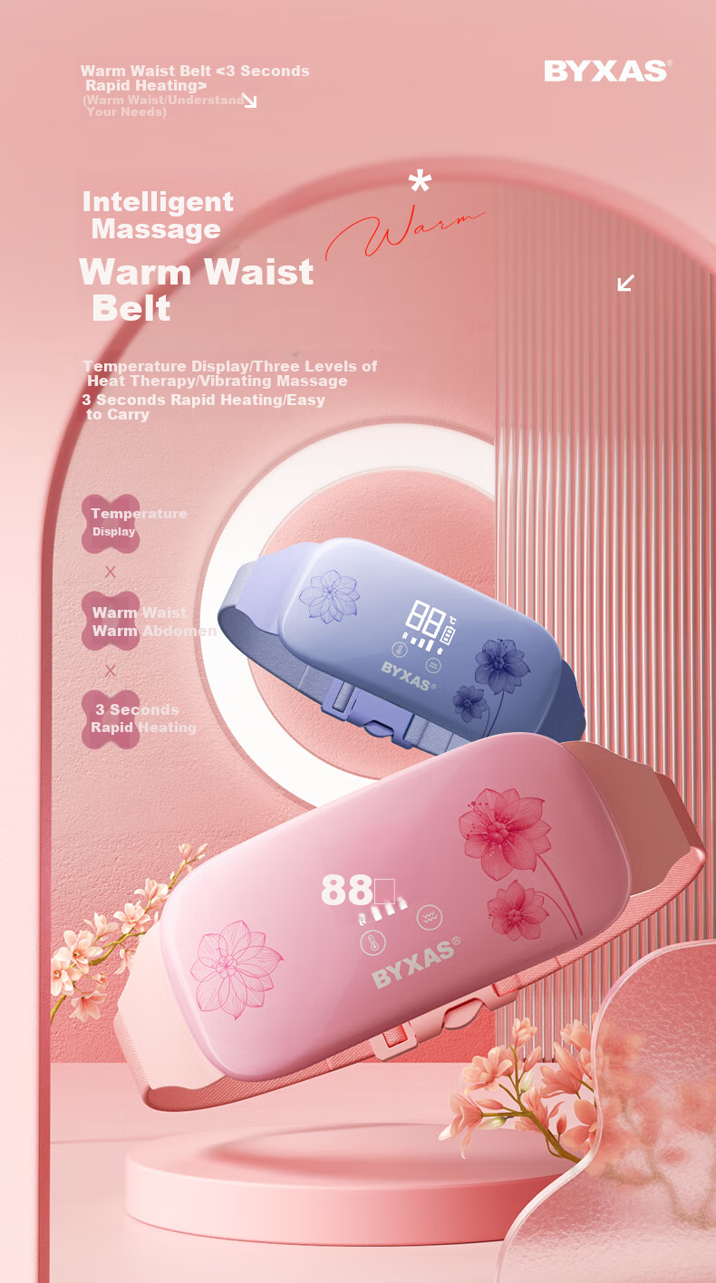 BYXAS Heating Waist Belt, Menstrual Period Aid, Back Massager, Gift for Girlfriend on Women's Day, Pink 1