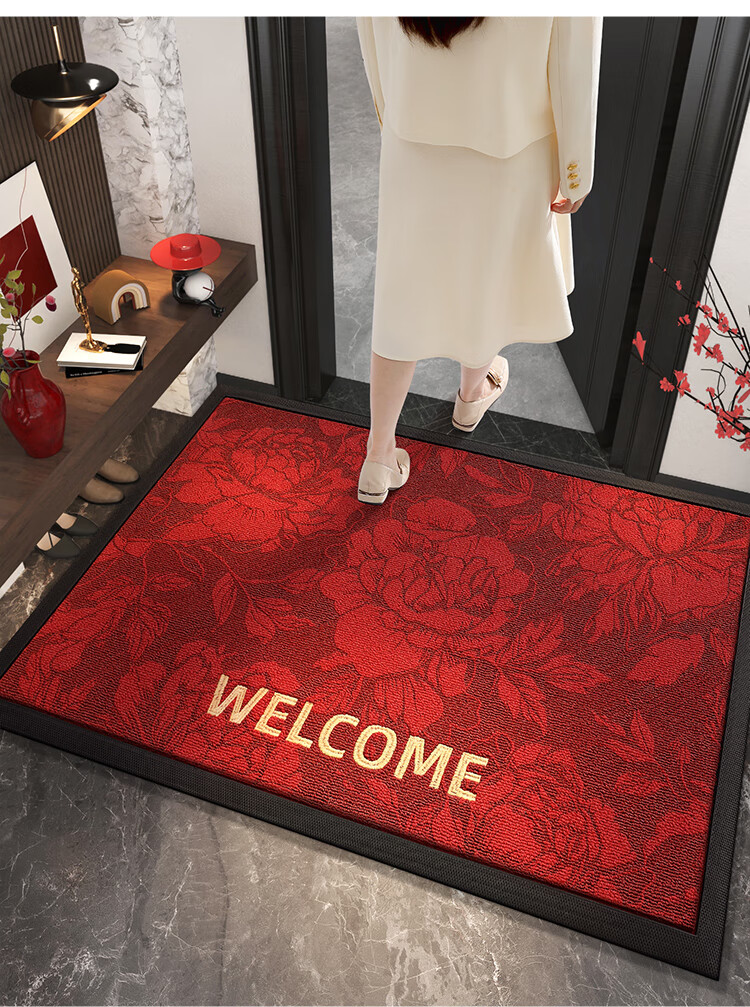 Dajiang Entrance Door Mat, Red Carpet with Embroidery, Rubber Foot Mat, Safe Entry And Exit Doormat, 80x120cm 11
