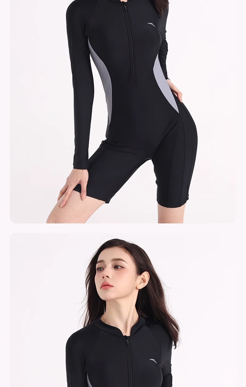 ANTA Slim Waist One-Piece Swimsuit for Women, Long Sleeve Surfing And Diving Suit, Slimming Conservative Swimwear, Navy Blue, 2XL 9
