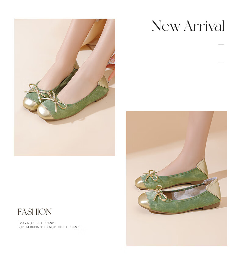 DAPHNE Gentle And Elegant Flat Spring Korean-Style Girls' Shoes with Patchwork Bow And Egg Roll Design, Women's Flats, Apricot Color, Size 40 7