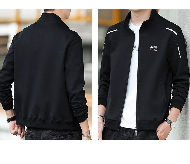 JEEP SPIRIT Men's Jacket, Spring Trendy Casual Outerwear, Men's Cardigan Stand-Collar Sweatshirt, Men's Clothing, Black, XL 6