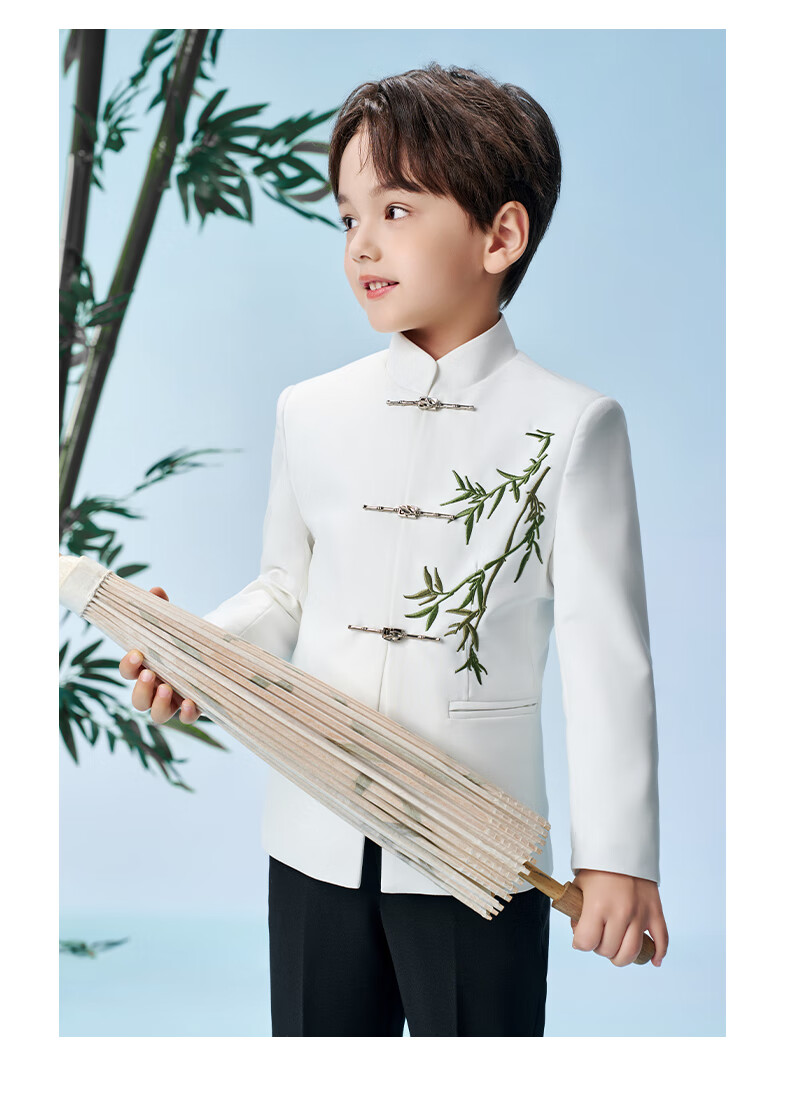 Romon Boys' Zhongshan Suit New Chinese Style Children's Performance Tang Suit Boys' Chinese Style Suit Set White 160 24