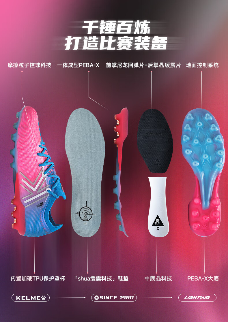 KELME Adult Soccer Shoes for Men, Jidian 5.0 MG Natural And Artificial Grass, Professional Training Football Boots for Competitions, Pink-Blue, Size 40.5 3