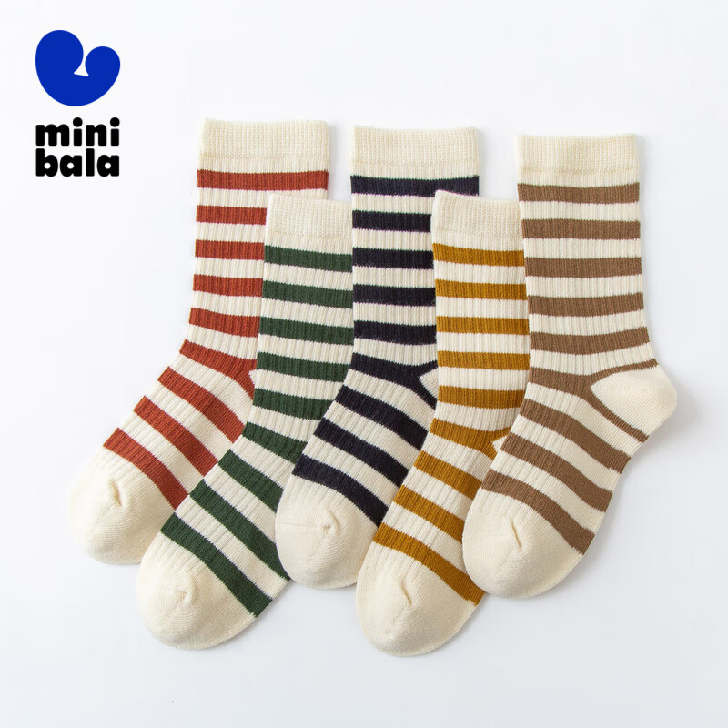 Minibala Children's Sweat-Absorbing Breathable Cotton Elastic Socks, Versatile Baby Socks, 5 Pairs [Plant-Based Core]