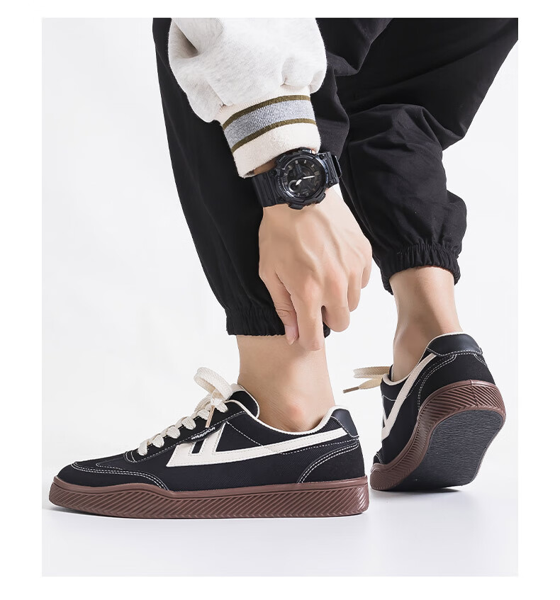 Huili Official Canvas Shoes for Men, Spring And Autumn Style, Thick-Soled Height-Increasing Sports Sneakers, Outdoor Casual Training Shoes, Black, Size 44 2
