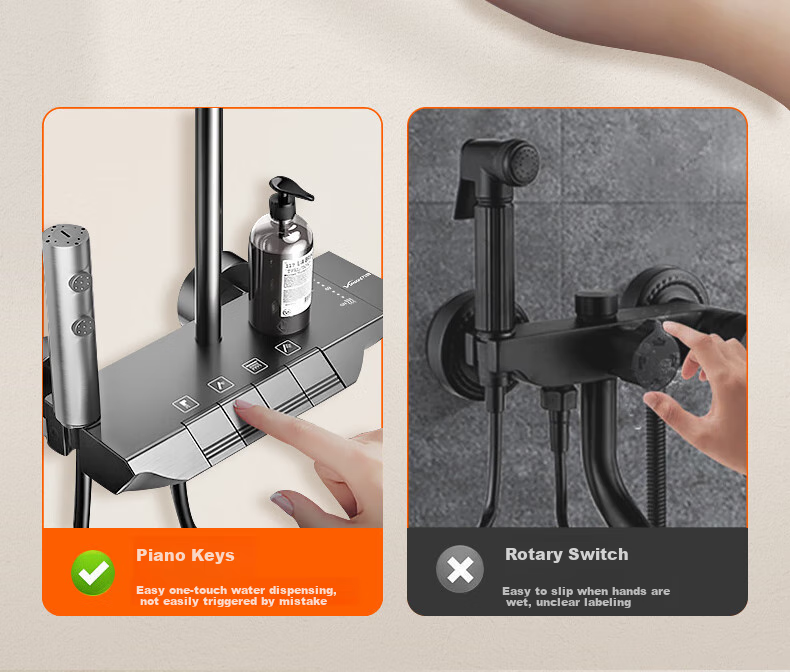 Vanward Shower Set Complete Bathroom Shower Head High Pressure Thickened Main Body Piano Key 52 5