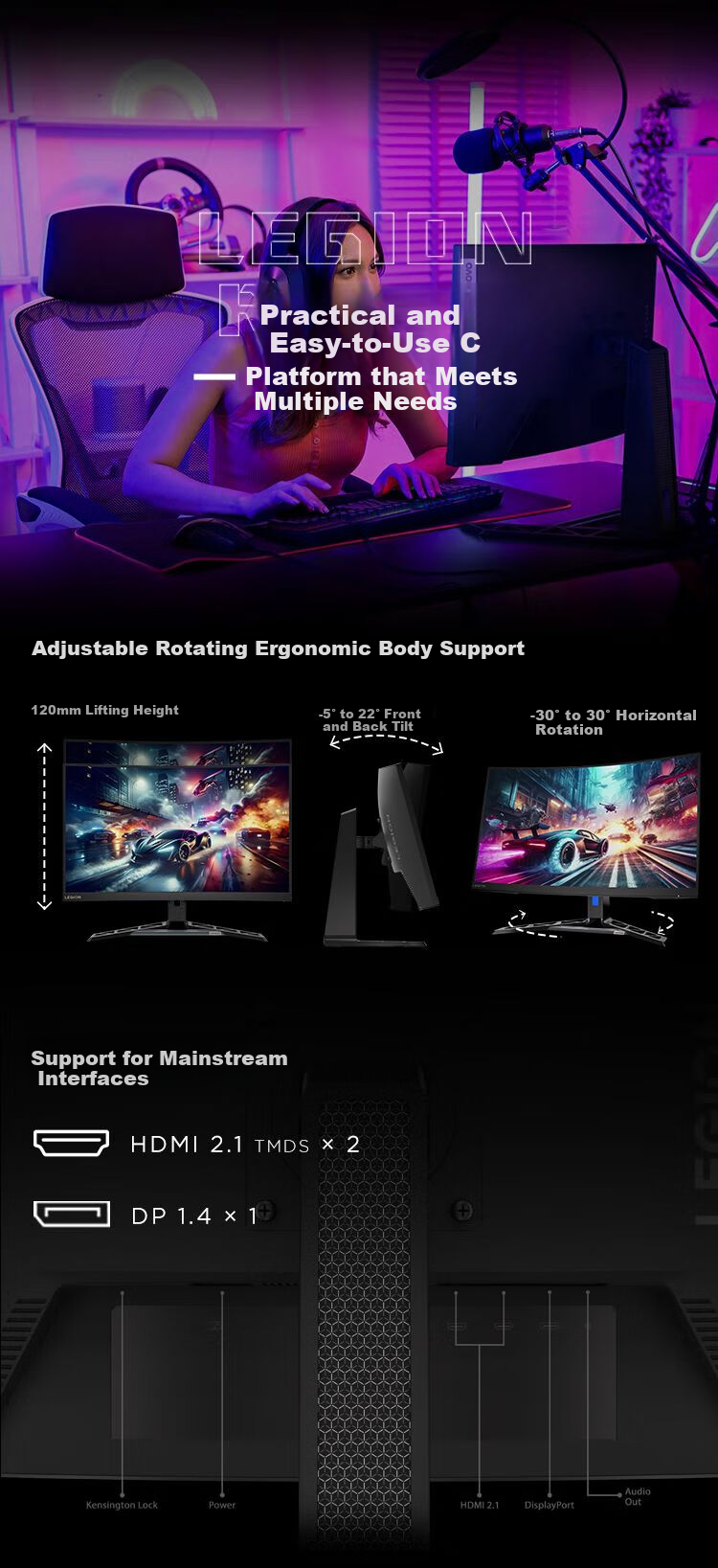 Lenovo Savior 32-Inch Curved Screen, Native 180Hz, Hardware Low Blue Light Eye Protection, High Color Gamut, Height Adjustable And Rotatable Y7000P Gaming Monitor R32qc-30 4
