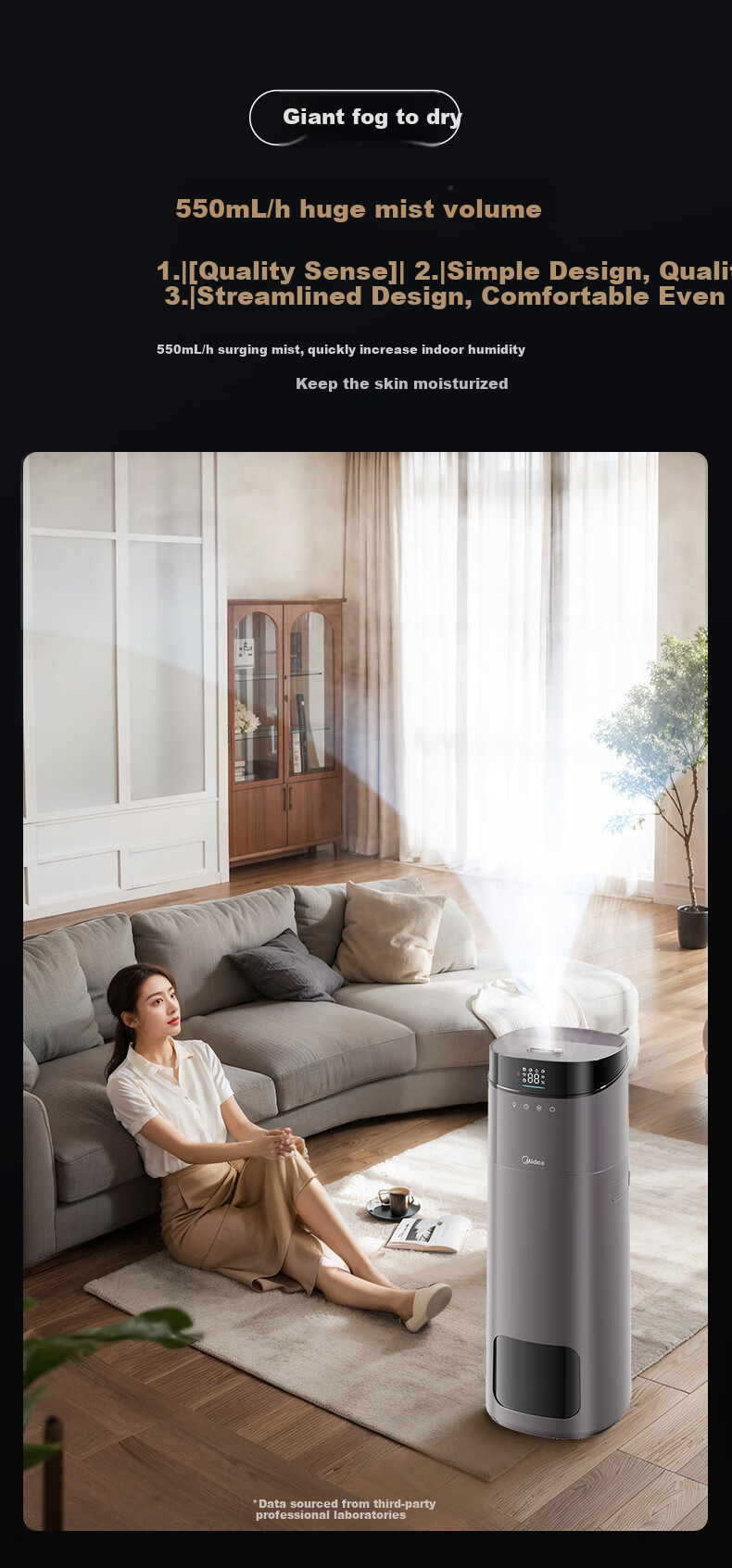 Midea [UV Sterilization] AI Smart Humidifier Air Purifier for Bedroom Desktop Home Floor Office Large Capacity Mist Sprayer Pregnancy Baby Birthday Gift L160 2