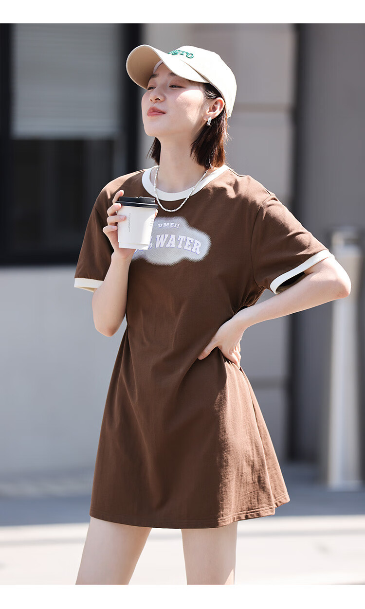Dme [Low-Cut Dress] Summer Round Neck Short-Sleeve Dress with Hollow-Out Waist Desig 7
